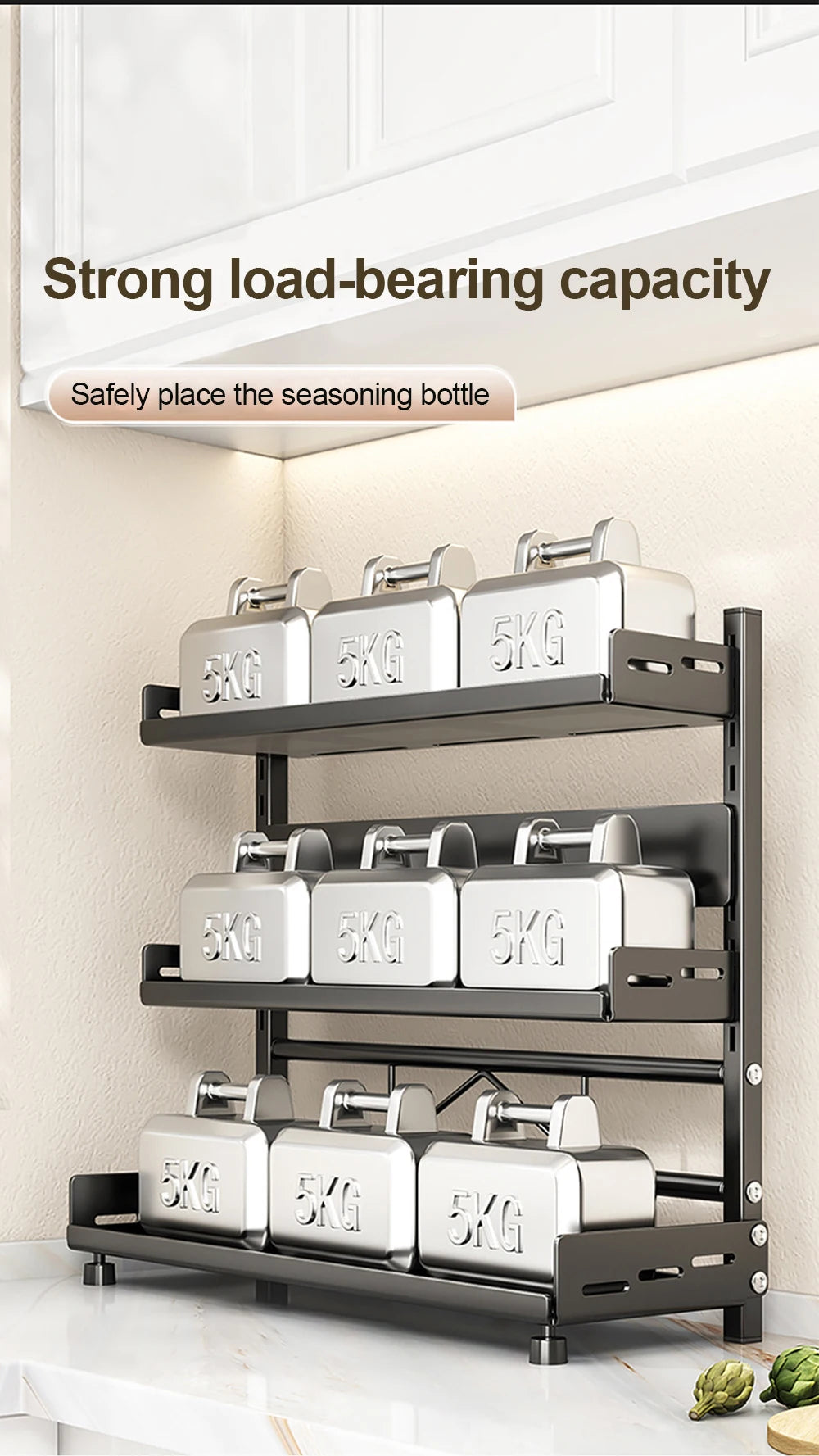 3 Tier Adjustable Spice Rack - Countertop & Cabinet Kitchen Organizer