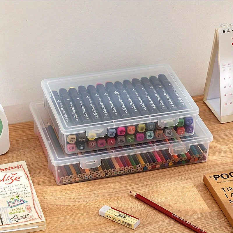 Large Transparent Pencil Case - Notebook & Marker Storage for School