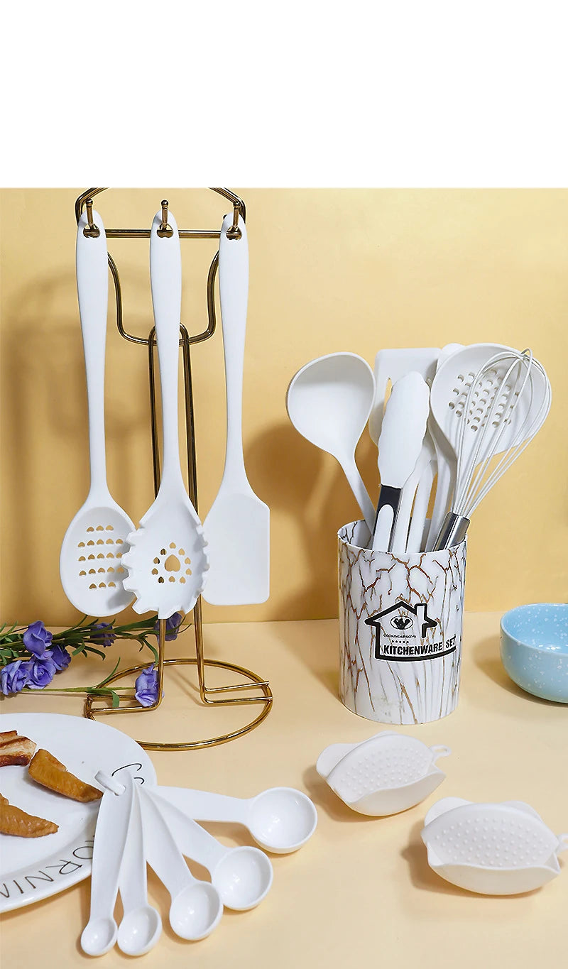 Vabena Pink 18Pcs Silicone Kitchen Utensil Set - Food Grade Cooking Tools