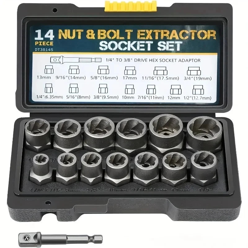 Ultimate 14-Piece Impact Bolt & Nut Remover Set – Cr-Mo Steel Extractor for Damaged Fasteners