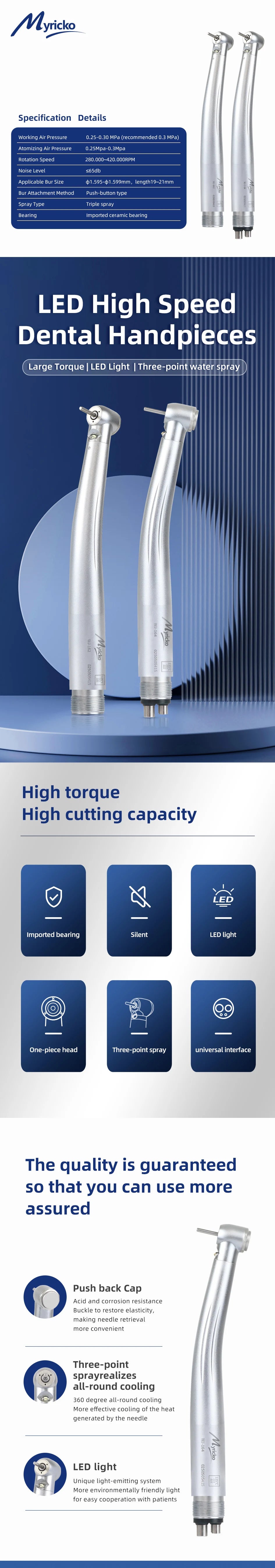 Myricko Dental High-Rotation LED Handpiece - Speed Straight