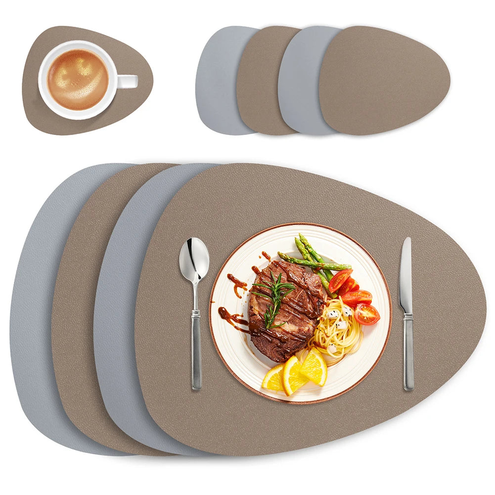 Modern Irregular PU Leather Placemats - Waterproof & Reversible Dining Table Mats