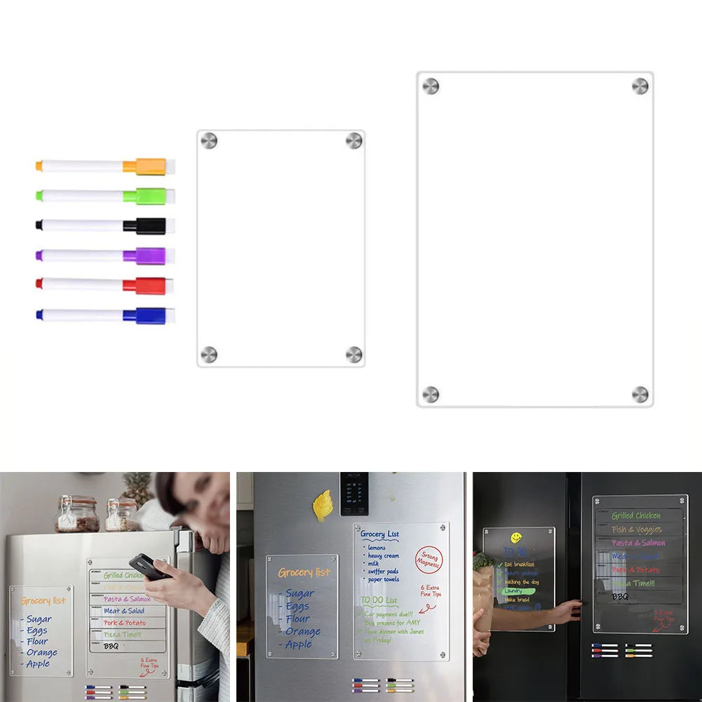 Vabena Clear Acrylic Magnetic Fridge Calendar | Weekly & Monthly Dry Erase Board