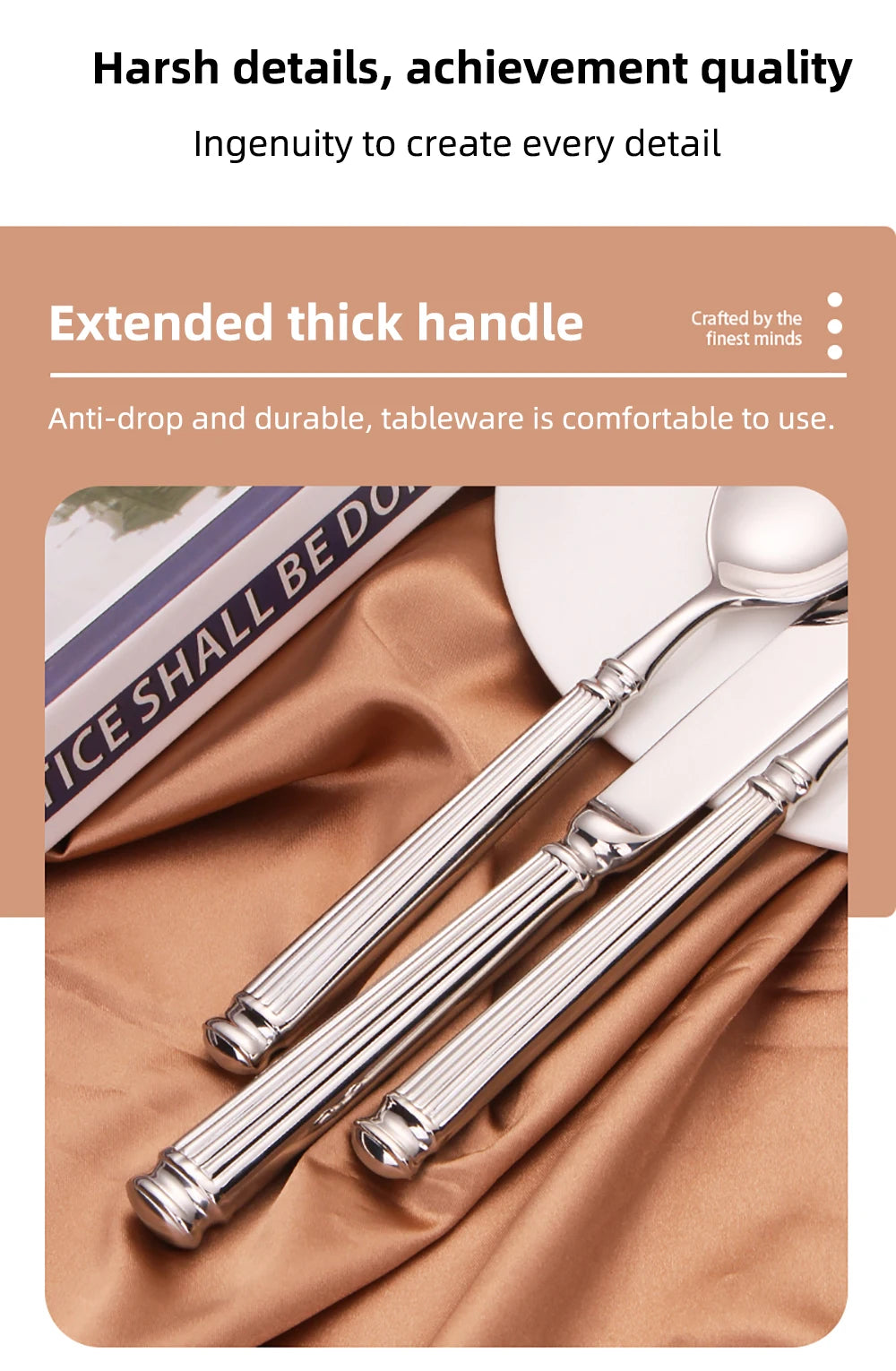Elegant Striped Silver Cutlery Set - Premium Stainless Steel 304