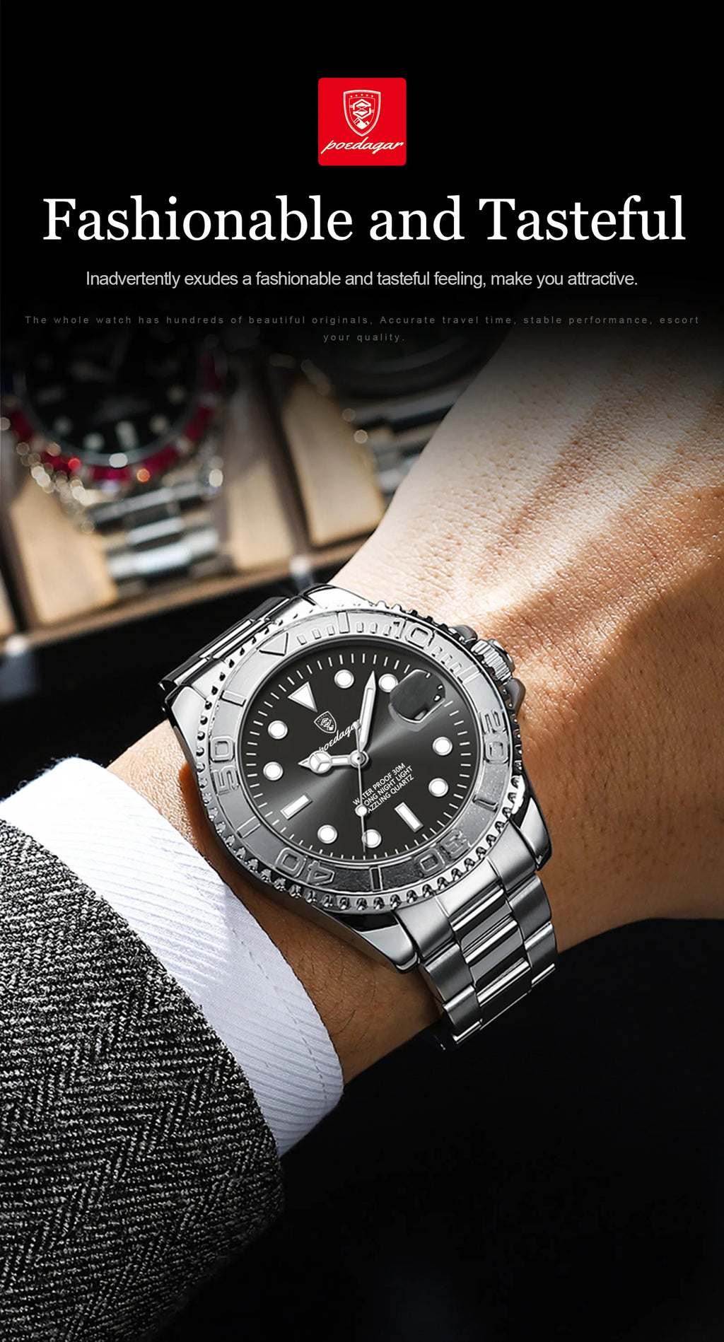 POEDAGAR Luxury Men's Quartz Watch - Waterproof & Luminous Date
