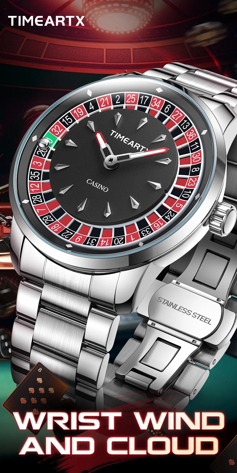 TIMEARTX Luxury Roulette Poker Game Quartz Watch for Men