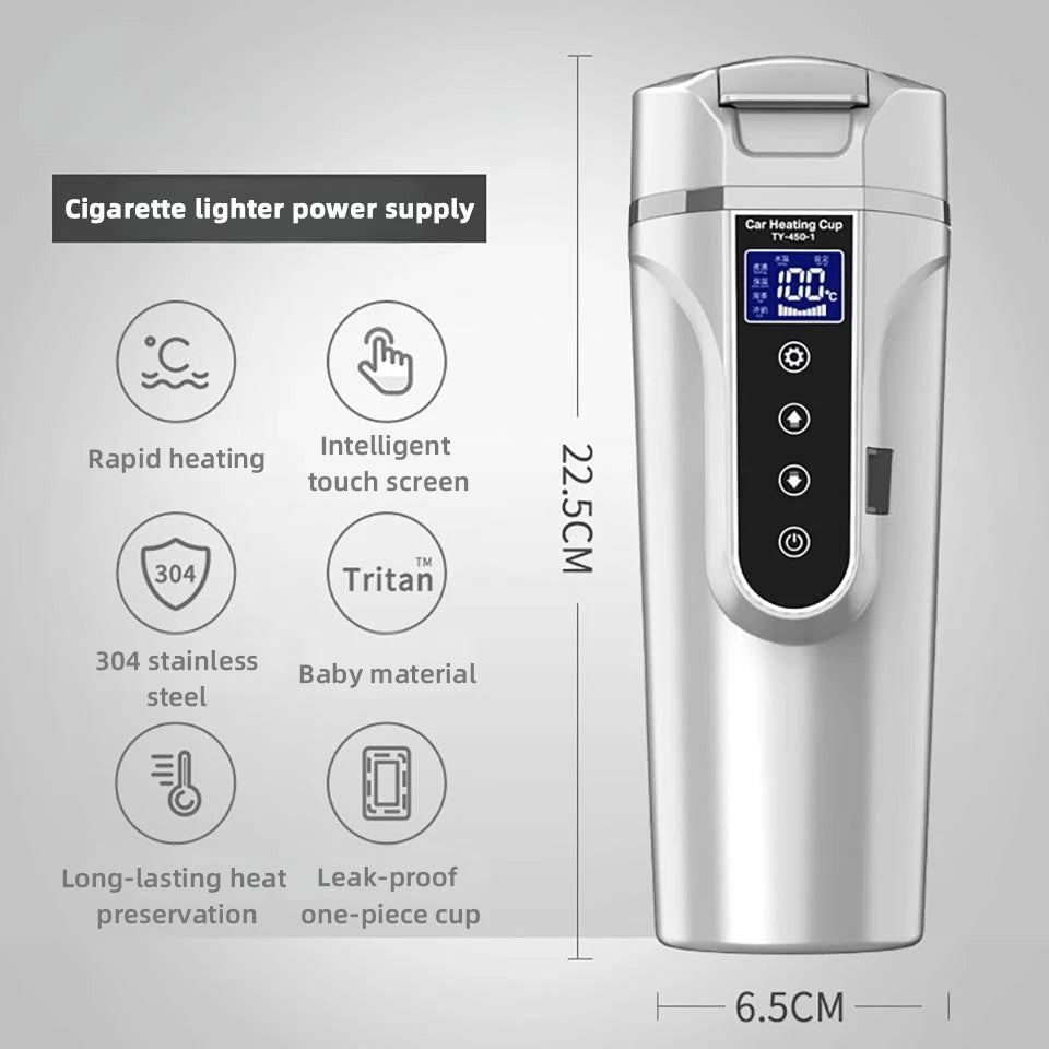Portable Smart Car Kettle & Heating Mug - 12V/24V Touch Screen Thermal Cup