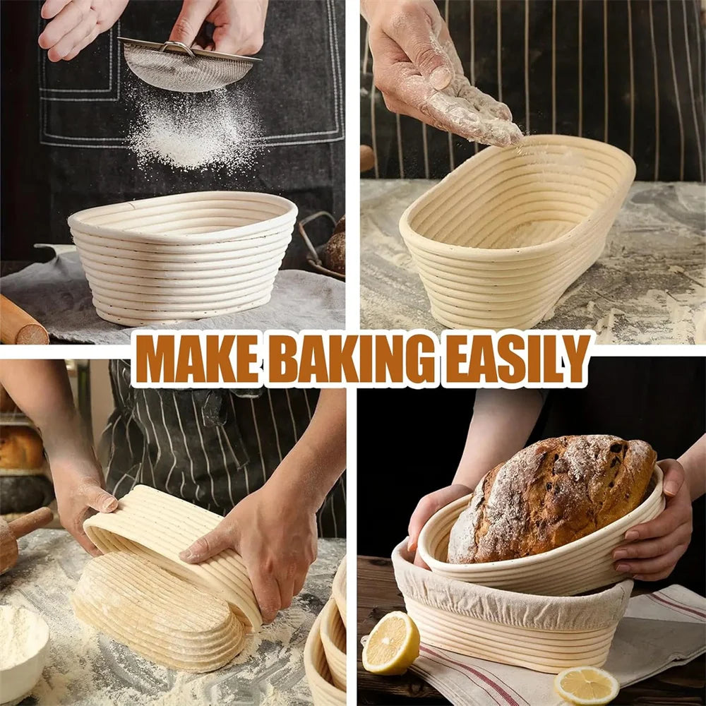 Banneton Bread Proofing Basket Set - 10" Oval Sourdough Baking Supplies