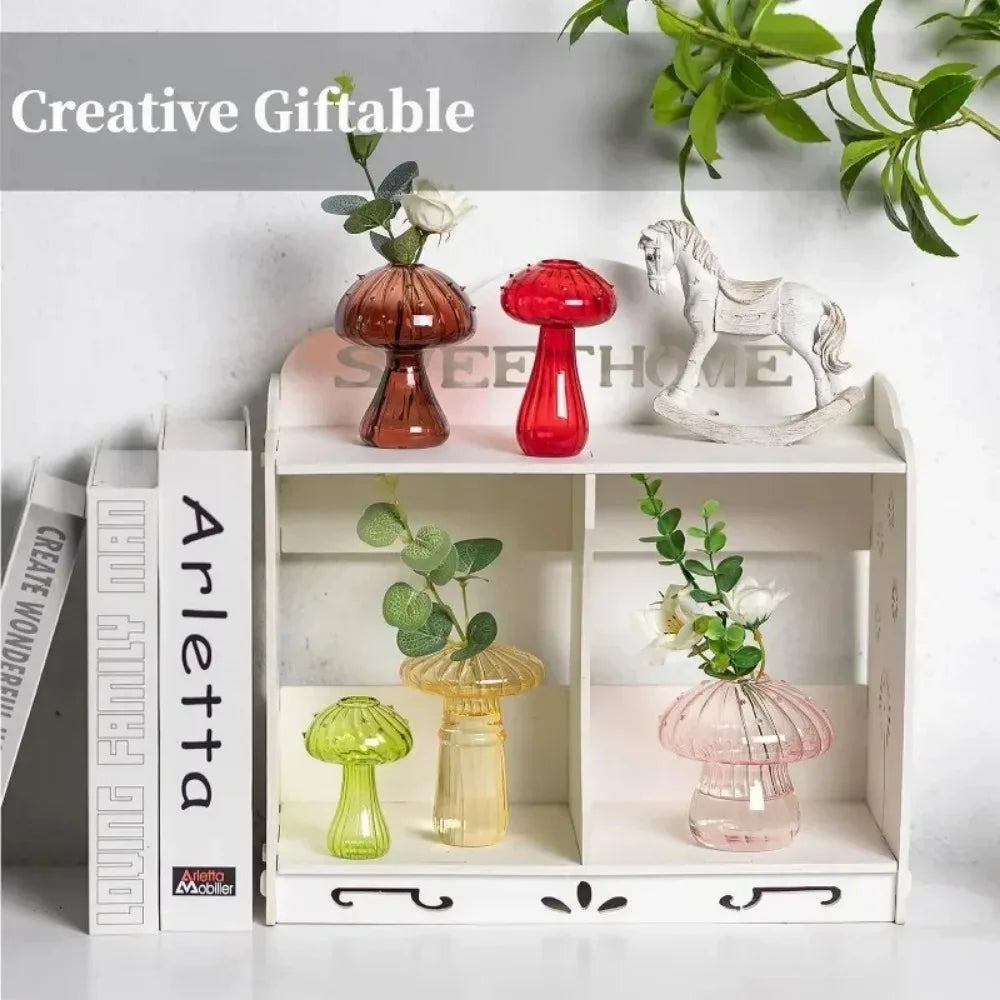 5Pcs Colourful Mushroom Glass Vases | Hydroponic Flower Pots Home Decor