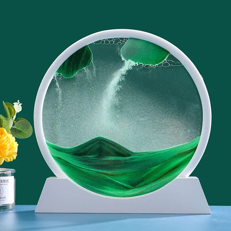3D Moving Sand Art Deep Sea Sandscape | Round Glass Desk Decor & Gift