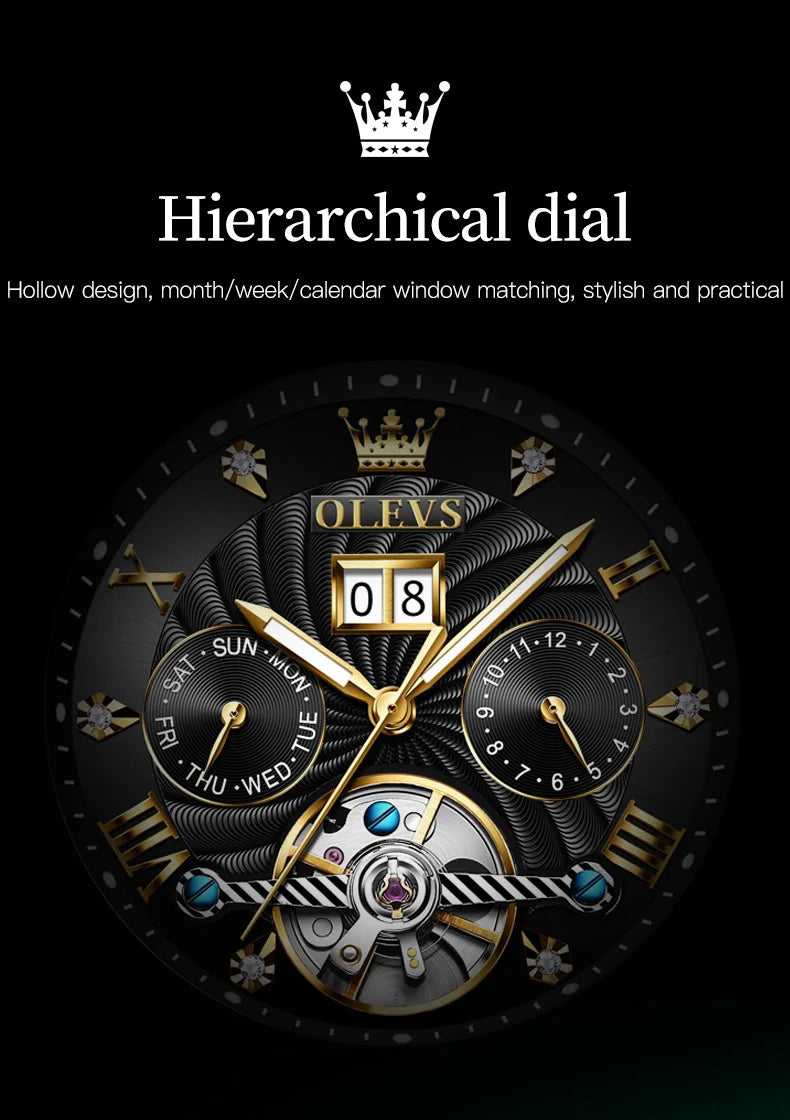 OLEVS Classic Men's Tourbillon Automatic Multi-function High-End Watch