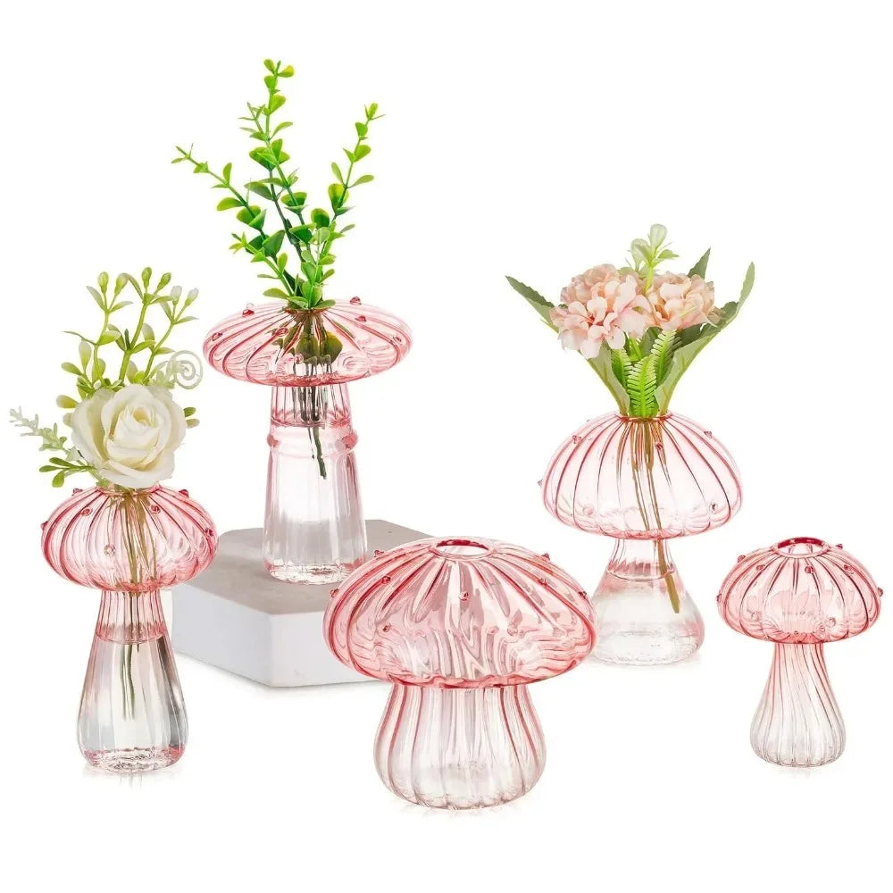 Mushroom Glass Vase Set | Hydroponic Home Decor | Unique Plant Vases