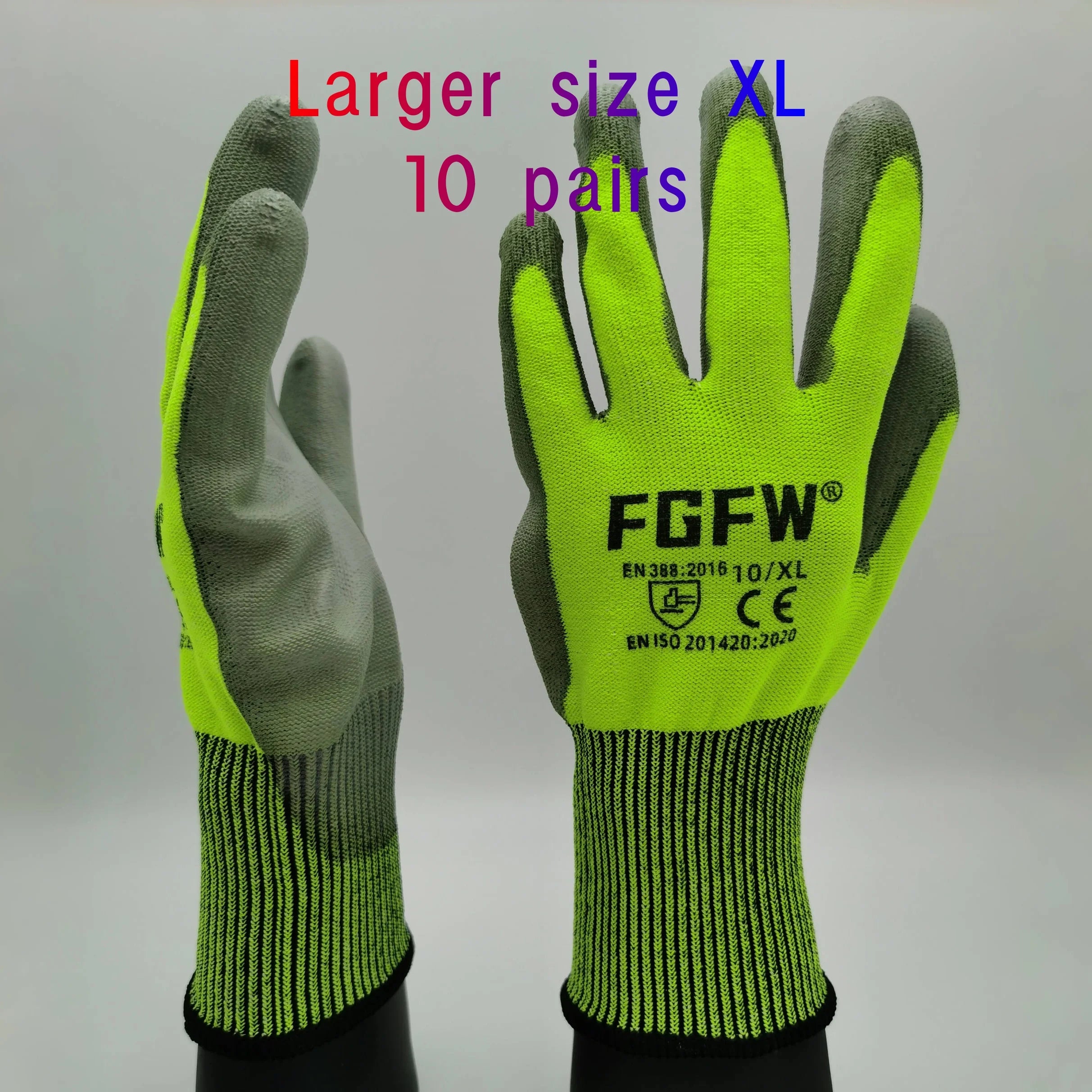 10 Pairs Military-Grade Level C Cut Resistant Gloves EN388 Certified for Industrial Use