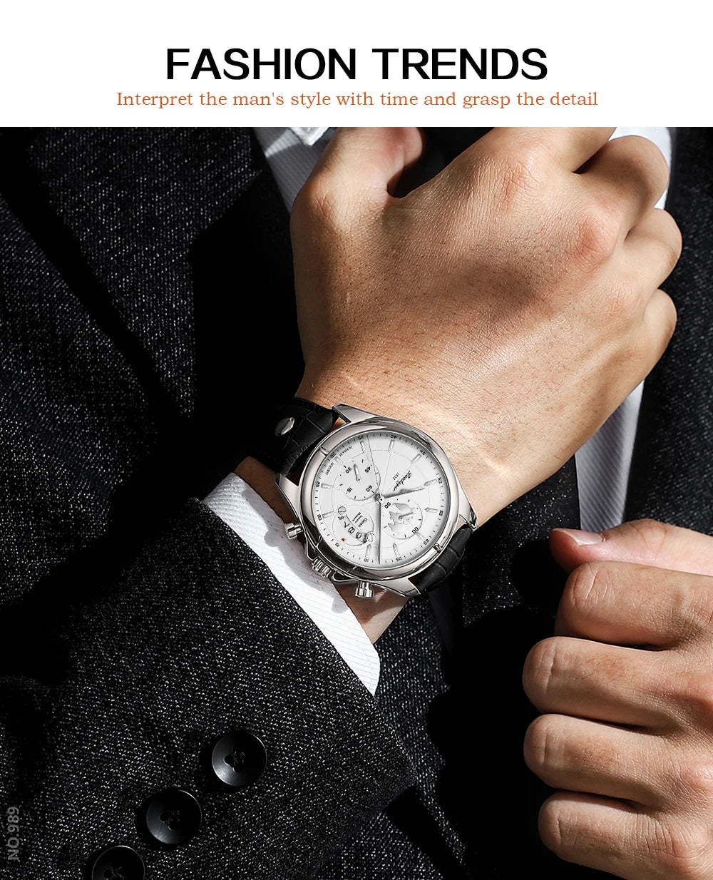 POEDAGAR Luxury Chronograph Watch for Men - Waterproof, Leather Strap, Date