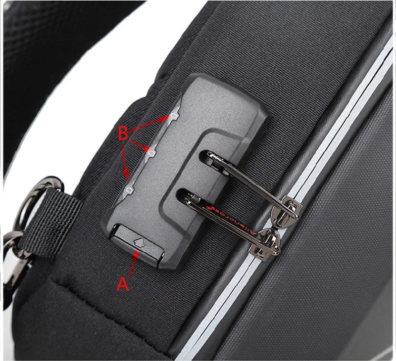 Men's Anti-theft Crossbody Bag with USB Charging Port & Combination Lock for Business & Travel
