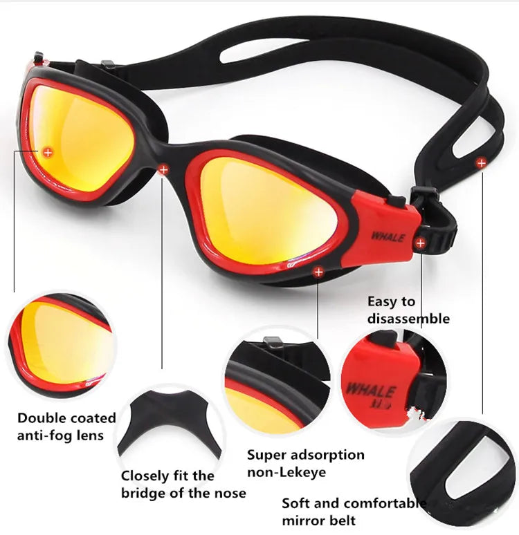 Professional Anti-Fog UV Swimming Goggles for Adults - Waterproof Silicone