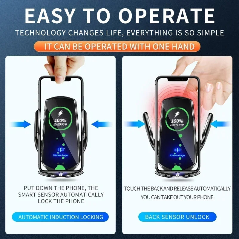 VIKEFON 15W Magnetic Wireless Car Charger & Auto Phone Mount - Fast Charging