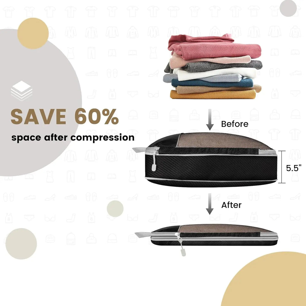 6PCS Travel Compression Packing Cube Set with Shoe Bag | Luggage Organizer