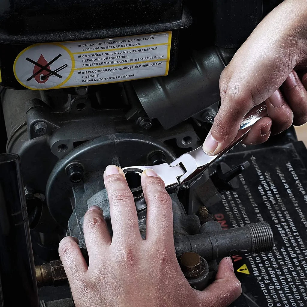 Ratcheting Flex Head Spanner Set | 6-23mm Metric Wrench Kit