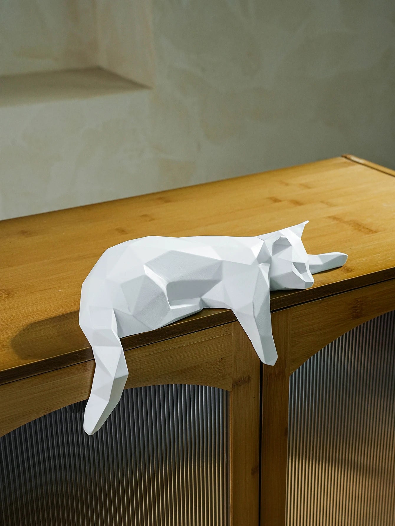 Geometric White & Black Cat Statue | Modern Room Decor