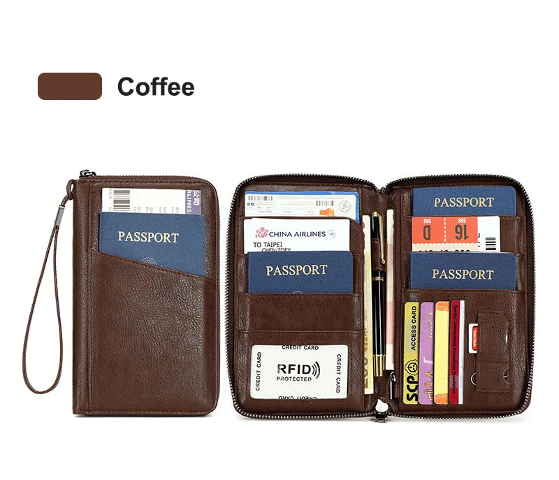 Travel Passport Wallet - RFID Anti-Theft PU Leather Organizer for Men & Women