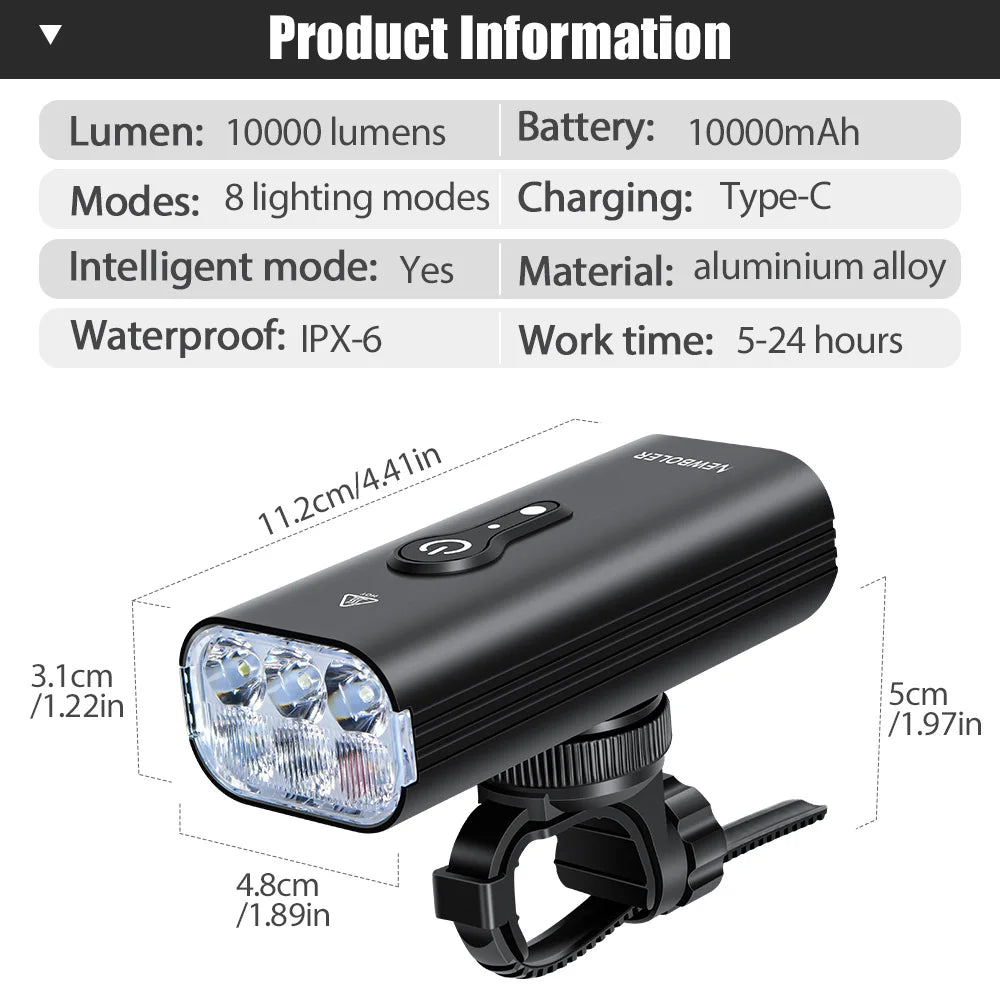 NEWBOLER 10000LM Smart Bicycle Light | USB Rechargeable 10000mAh Front Lamp