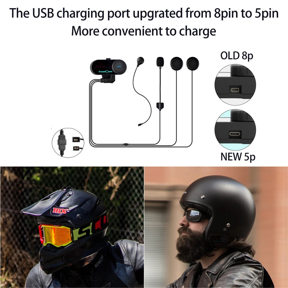 Freedconn T-Com VB Bluetooth Intercom | 6-Rider Motorcycle Headset & FM