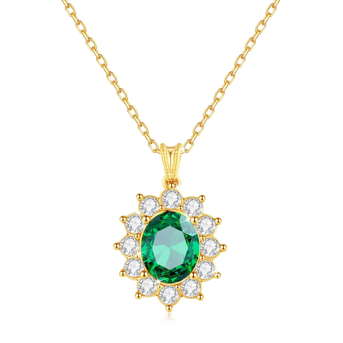 Luxury 18K Gold Emerald Necklace | Princess Diana Inspired Fine Jewelry - Vabena