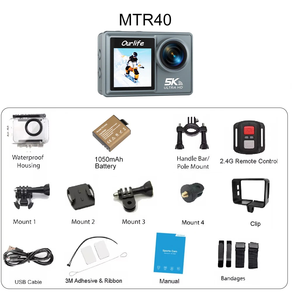 Ourlife MTR40 5K Action Camera with 2" IPS Touch Screen | Capture Adventures