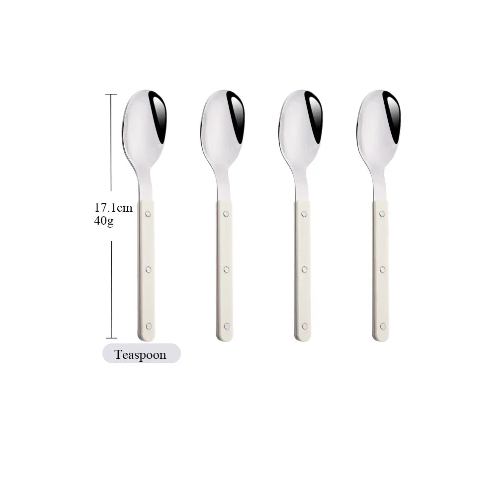 Elegant Beige Silver Acrylic Handle Cutlery Set - 4/16 Pc Stainless Steel Dinnerware