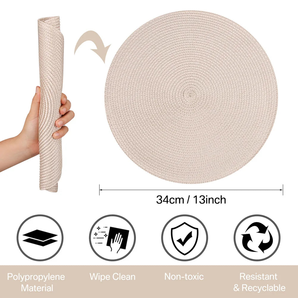 Elegant Round Braided Placemats - Set of 6 Table Mats & Coasters