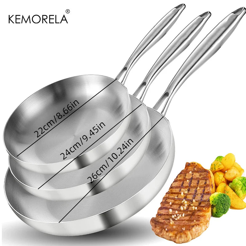 Vabena 5-Ply Stainless Steel Frying Pan - 22-28CM Non-Stick Wok