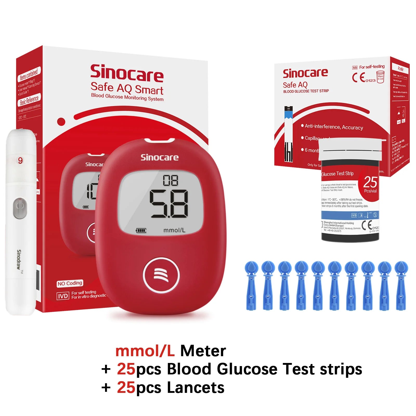Safe AQ Blood Glucose Meter Kit – Fast Diabetes Blood Sugar Monitor