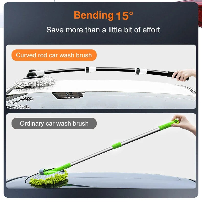 Car Wash Brush with Telescoping Handle & Chenille Mop for Auto & Window Cleaning