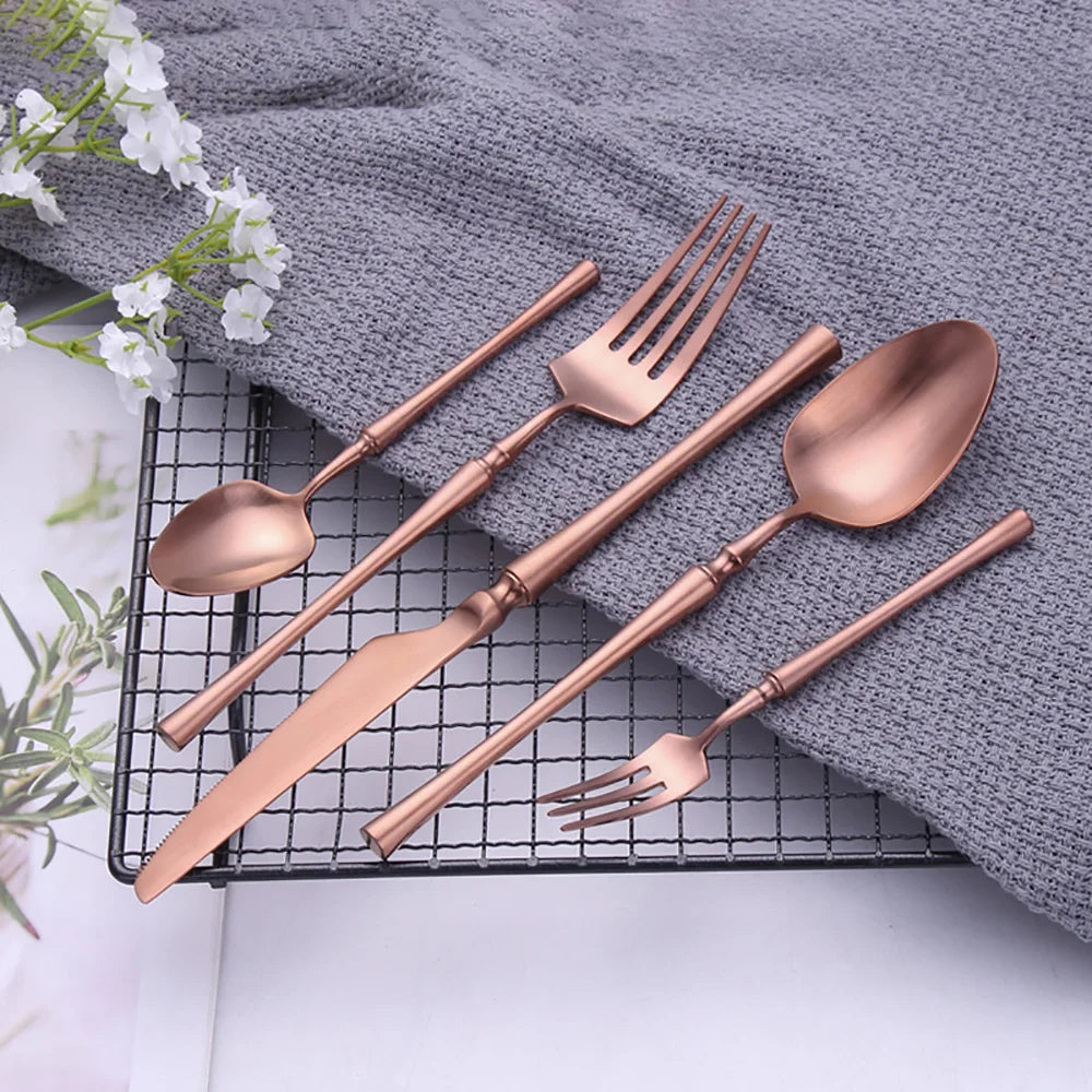 Elegant Gold Cutlery Set | Stainless Steel Dinnerware (10-30 Pcs)