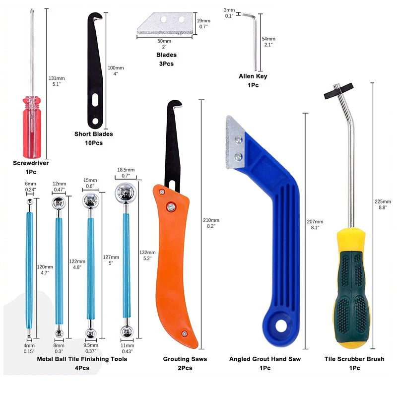 22-Piece Grout Removal Tool Kit - Tile Cleaning & Repair Set