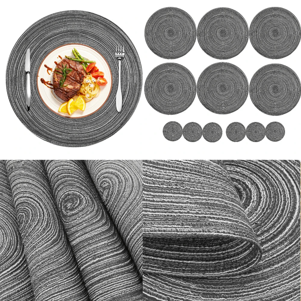 Elegant Round Braided Placemats - Set of 6 Table Mats & Coasters