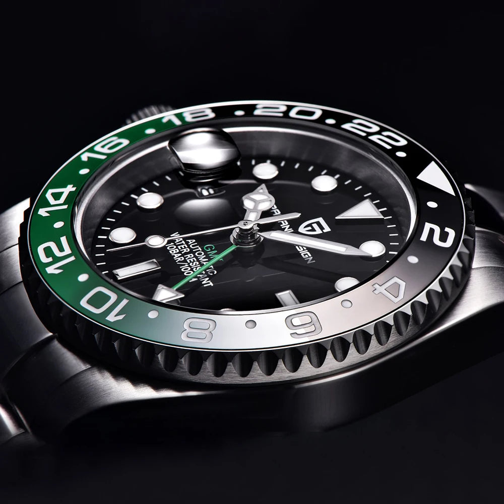 PAGANI DESIGN PD-1662 Luxury GMT Mechanical Watch - Sapphire, Steel, 100M Waterproof