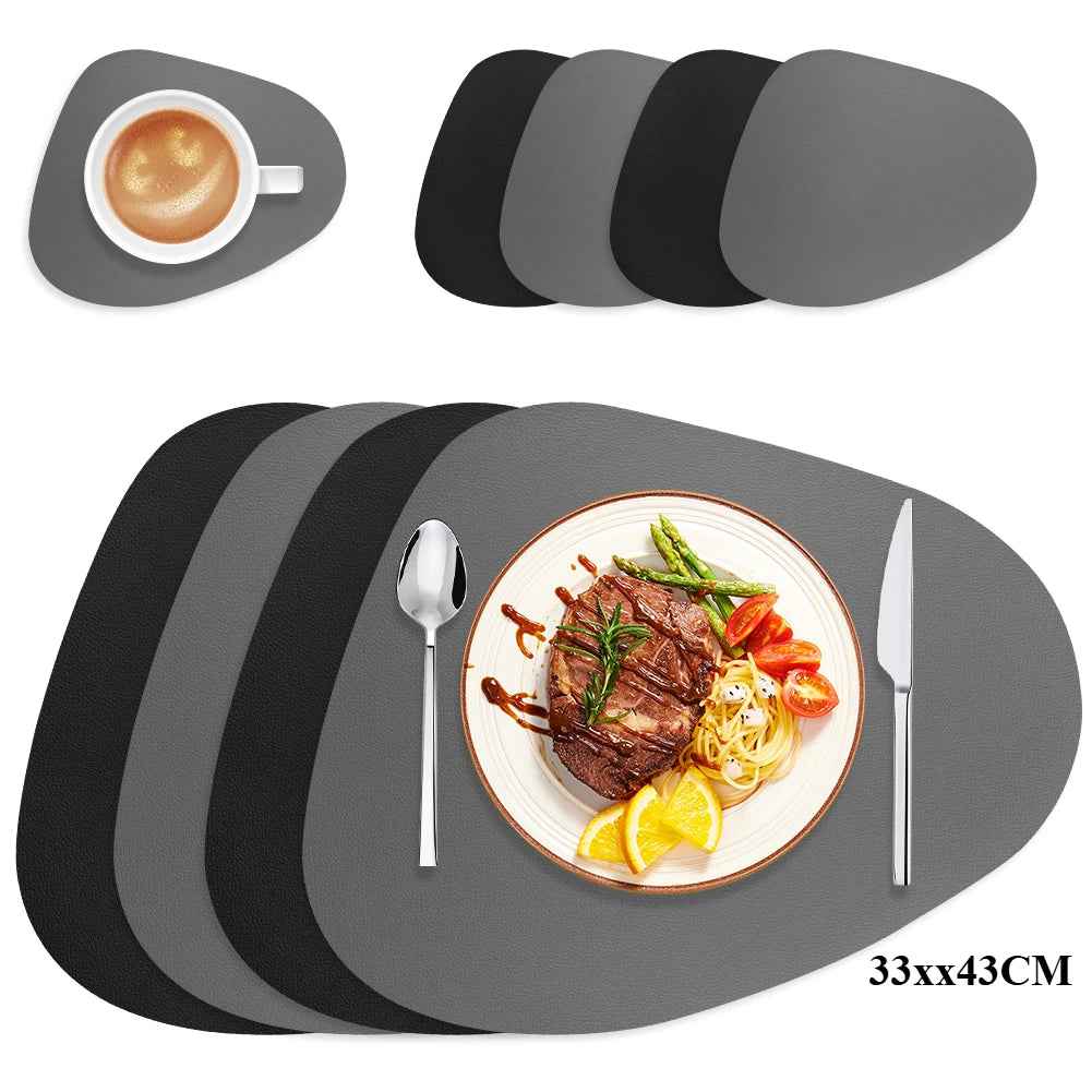 Irregular PU Leather Placemats Set - Oil-Proof & Waterproof Table Mats