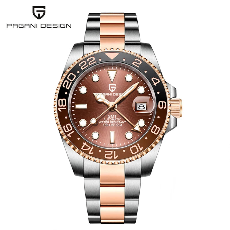 PAGANI DESIGN PD-1662 Luxury GMT Mechanical Watch - Sapphire, Steel, 100M Waterproof