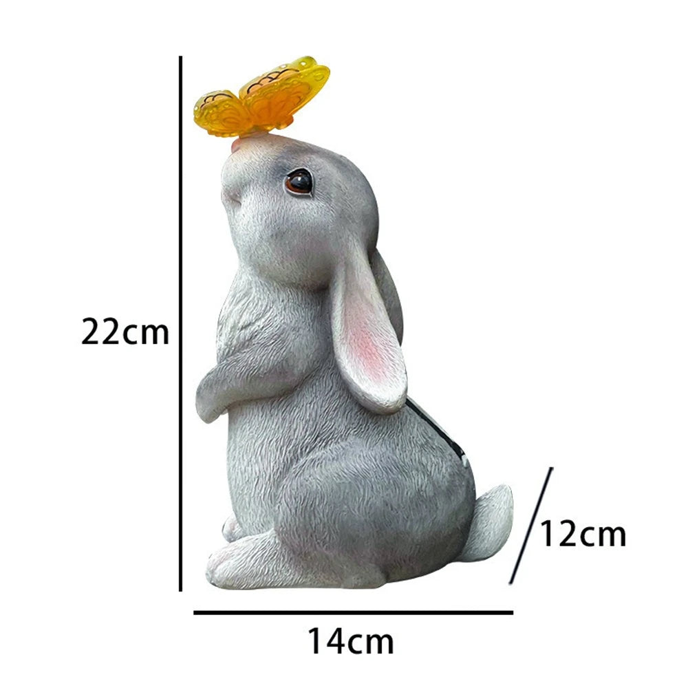 Solar Bunny Garden Statue with LED Butterfly Light - Outdoor Resin Decor