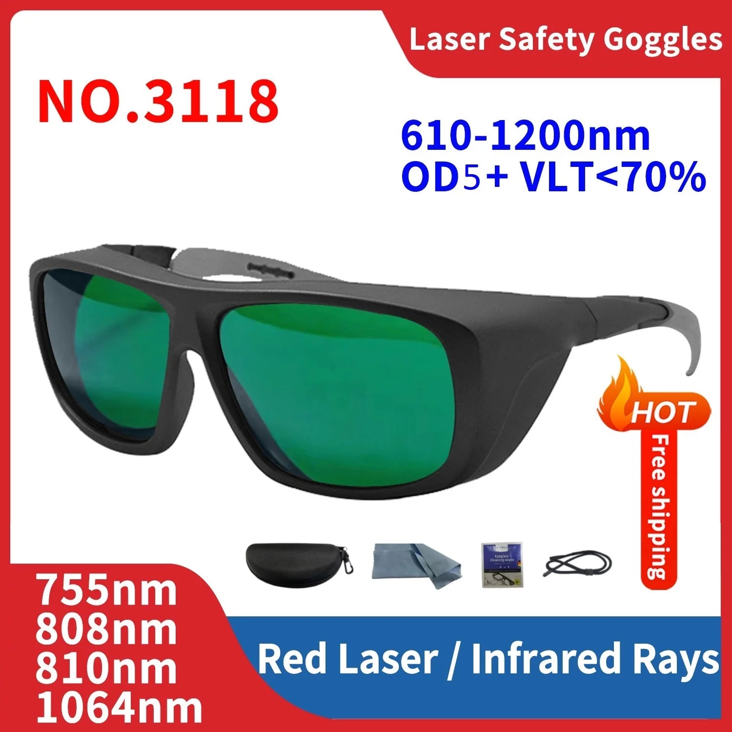 Laser Safety Glasses - UV, IR, IPL, FPV Eye Protection 1064nm, 532nm