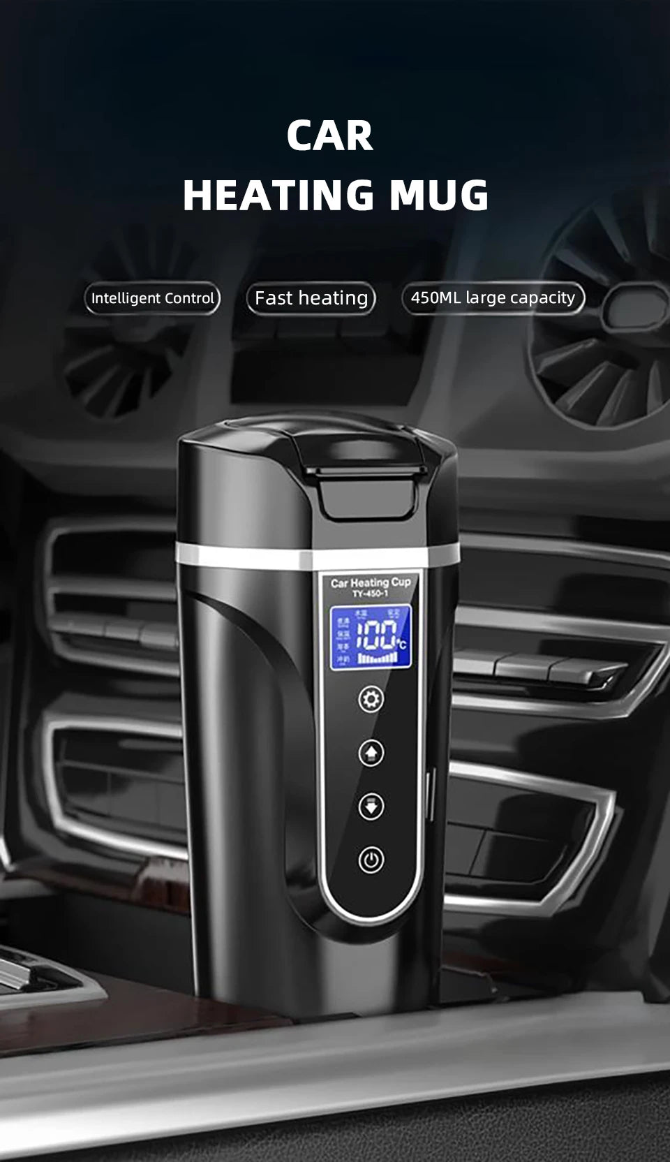 Portable Smart Car Kettle & Heating Mug - 12V/24V Touch Screen Thermal Cup
