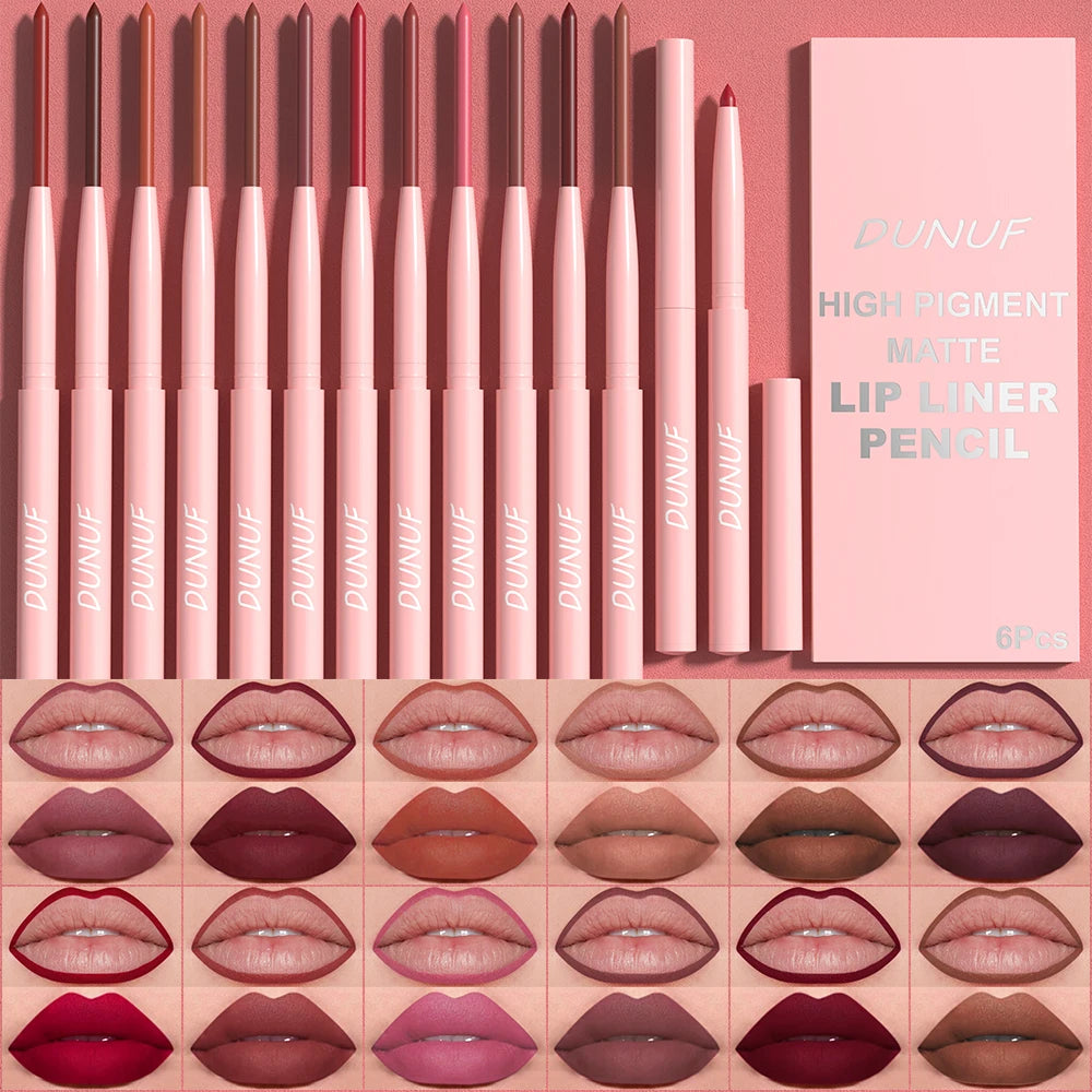6pcs Long-Lasting Waterproof Lip Liner Pen & Gloss Set - Beauty Makeup