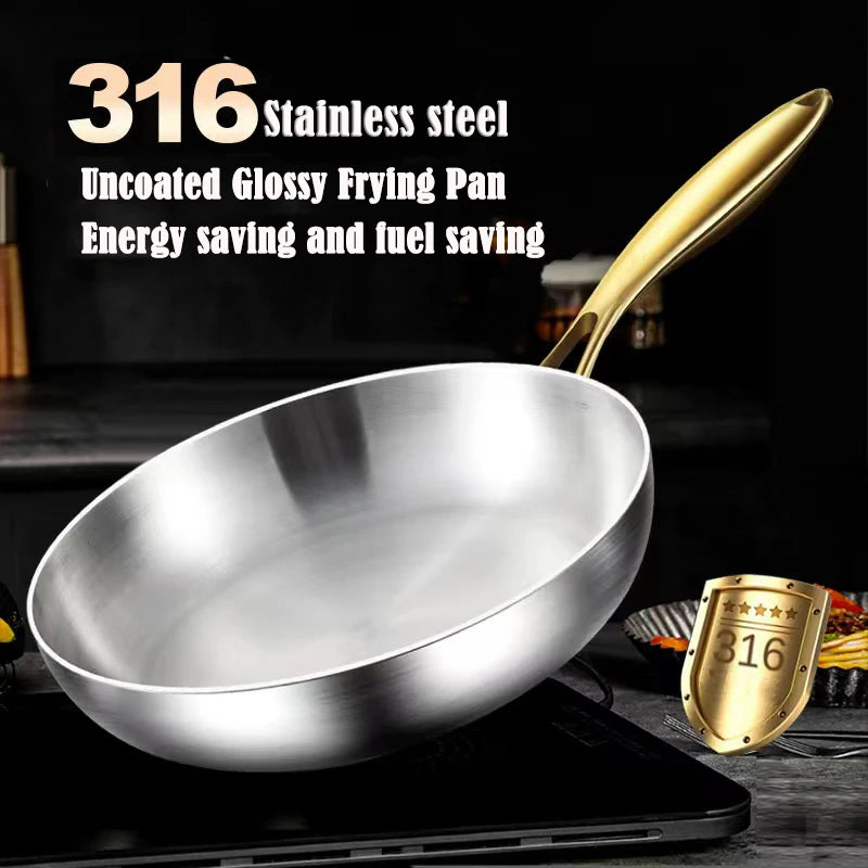 316 Stainless Steel Nonstick Frying Wok Pan - Induction & Gas Stove Ready Cookware