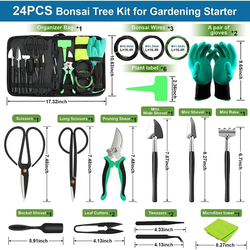Vabena 24-Piece Bonsai Tool Kit for Beginners - Complete Care Set
