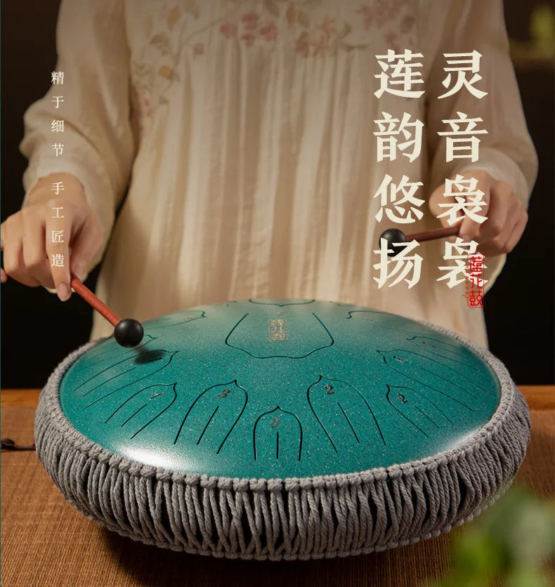 Hluru 13-inch Steel Tongue Drum - 15 Notes D Tone Glucophone Ethereal Percussion