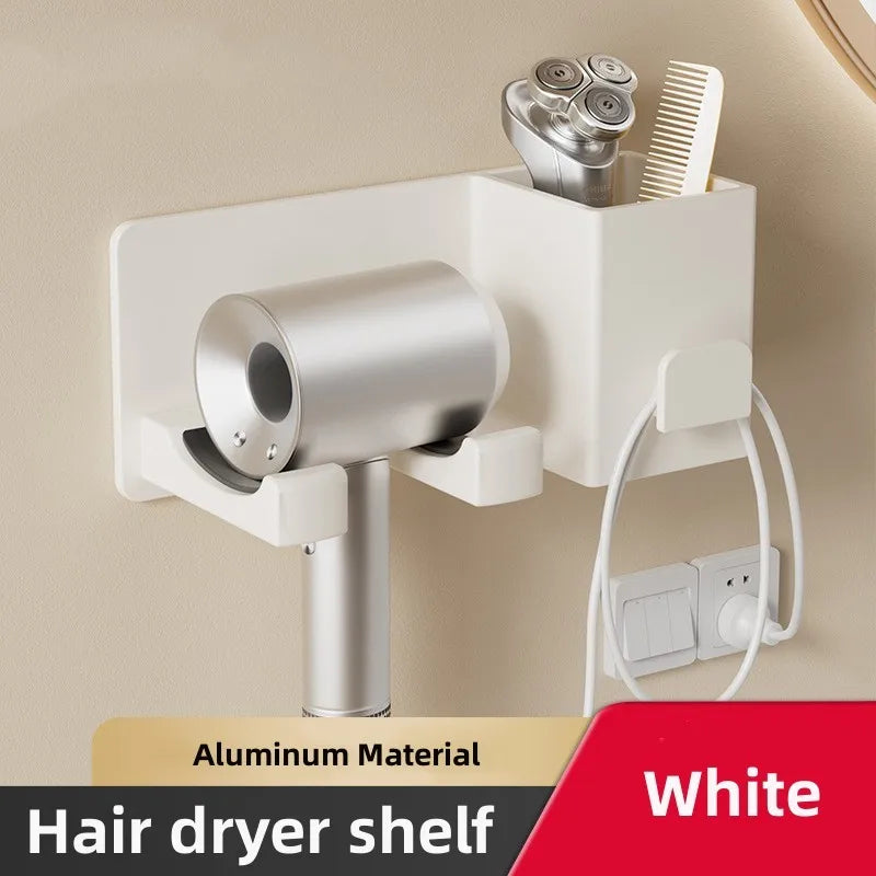 Wall Mounted Hair Dryer Holder with Storage - Bathroom Organizer Shelf