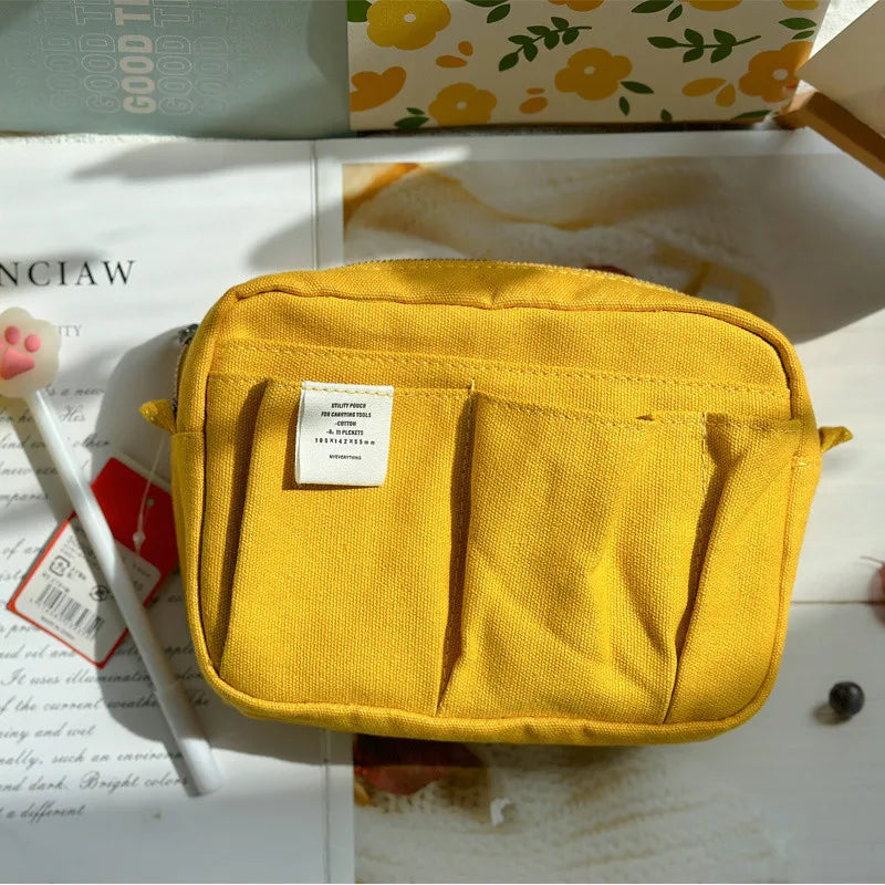 Large Capacity Canvas Pencil Case - Multi-Layer Storage for High School Students