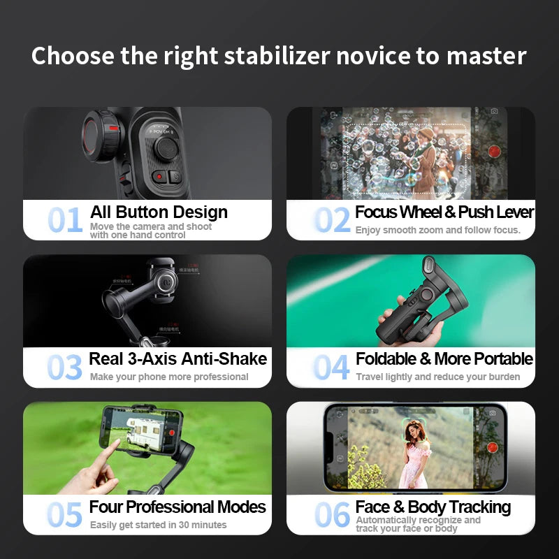 AOCHUAN 3-Axis Smartphone Gimbal Stabilizer with LED Light